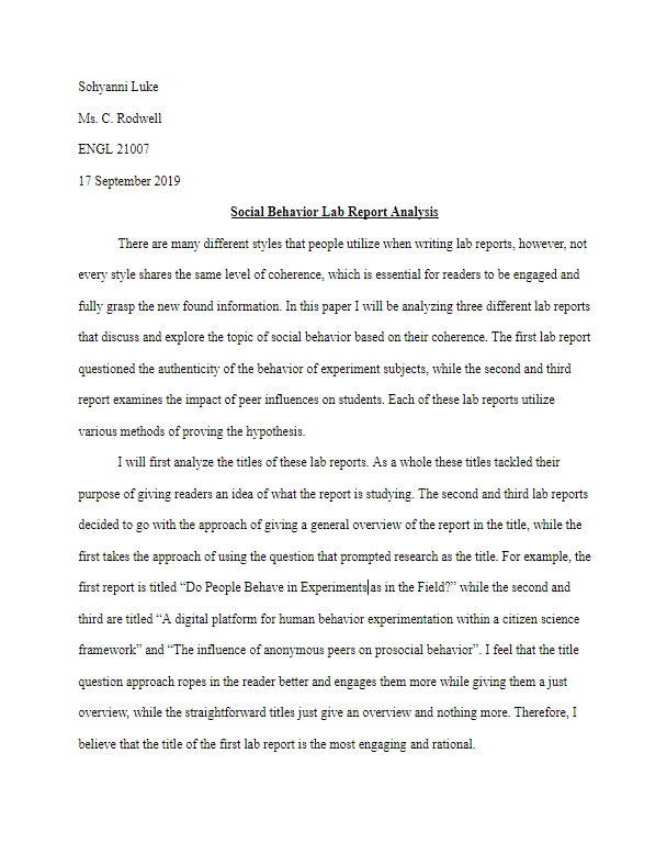  How To Write An Analysis For A Lab Report Lab Report Writing A 